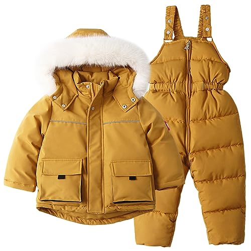 Amur Leopard Baby Kinder Schneeanzug mit Kapuze Jungen Mädchen Warm Winterjacke und Jumpsuit, Gelb, 116 von Amur Leopard