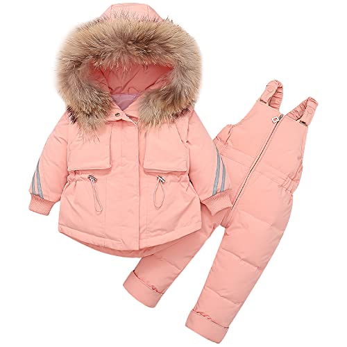 Amur Leopard Baby Schneeanzug Bekleidungsset 2tlg Daunenjacke mit Kapuze Winter Skianzüge Jungen Mädchen Warme Winterjacke Winterhose, Rosa, 74-80 von Amur Leopard