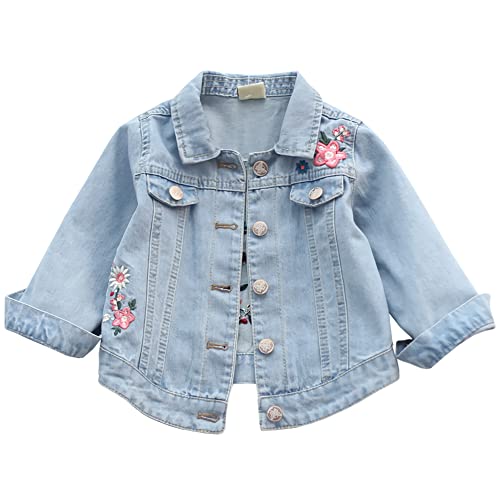 Amur Leopard Jeansjacke Kinder Mädchen Jeansmantel Übergangsjacke mit Bestickte Denim Mantel Outdoorjacke für Frühling Herbst, Blau B, 116 (Etikettgröße: 11) von Amur Leopard