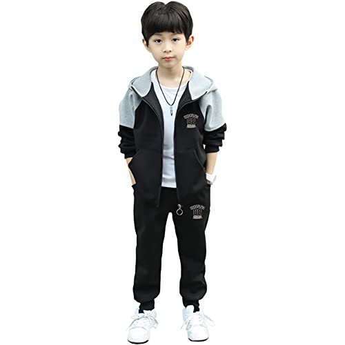 Amur Leopard Jogginganzug Jungen Kinder Trainingsanzug Casual Sportanzug 2tlg Sweatjacke mit Kapuze + Jogginghose, Schwarz, 152-158 (Etikettgröße: 160) von Amur Leopard