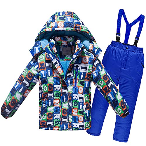 Amur Leopard Kinder Jungen Mädchen Skianzug Schneeanzug 2tlg Wasserdicht Winddicht Skijacke & Skihose Warme Verdicken Skifahren Snowsuit, Blau, 104-110 von Amur Leopard