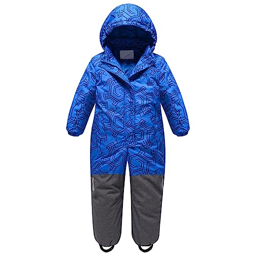 Amur Leopard Unisex Kinder Einteiliger Schneeanzüge/Skioverall mit Kapuze Wasserdicht Schneeoverall Verdickte Warm Outdoor Skianzüge Snowboard für Jungen Mädchen, Blau, 110 von Amur Leopard