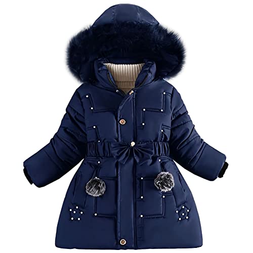 Amur Leopard Kinder Winterjacke Mädchen Wintermantel mit großer Pelzkragen Kapuze Warm Winddicht Verdickte Daunenjacke, Navy blau, 146 von Amur Leopard