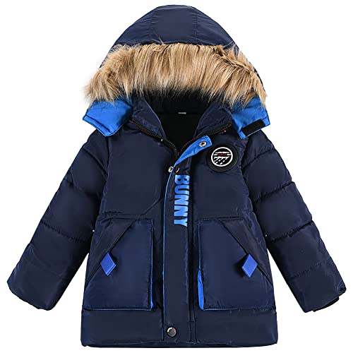 Amur Leopard Winterjacke Jungen mit Abnehmbare Kapuze Kinder Wintermantel Steppjacke Warm Winddicht Gepolsterte Winter Jacke Mädchen, Dunkelblau, 104-110 von Amur Leopard