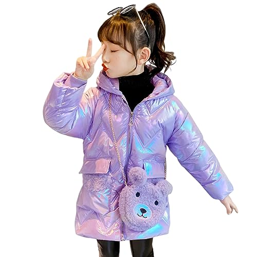 Amur Leopard Winterjacke Mädchen Wintermantel mit Kapuze Kinder Winter Jacke Warm Steppjacke, Lila, 122-128 von Amur Leopard