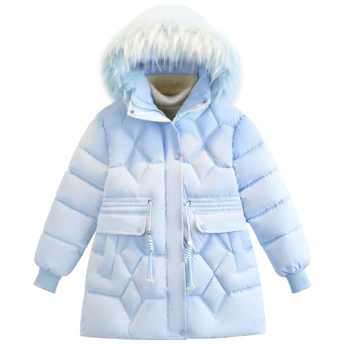 Amur Leopard Wintermantel Kinder Winterjacke Mädchen Warme Steppjacke mit Kapuze Verdickung Winter Jacke, Blau, 164 von Amur Leopard