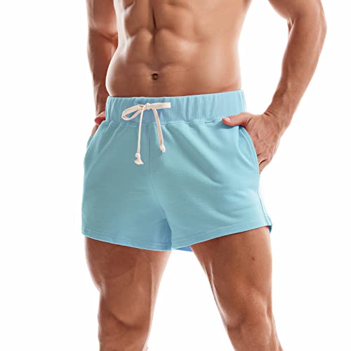 Amy Coulee Herren Athletic Laufshorts 7,6 cm Gym Bodybuilding Shorts Casual Cotton Workout Short Shorts mit Taschen, blau, M von Amy Coulee