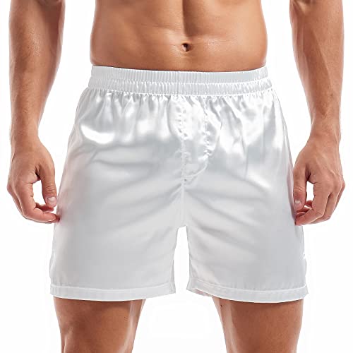 Amy Coulee Satin Schlafshorts Herren Nachtwäsche Boxershorts (Weiß, S) von Amy Coulee