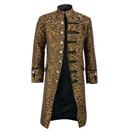 AmyGline Herren Jacke Frack Steampunk Gothic Gehrock Uniform Cosplay Kostüm Smoking Mantel Retro Viktorianischen Langer Uniformkleid Plus Size Männer Langarm (Gelb-B, 5XL) von AmyGline