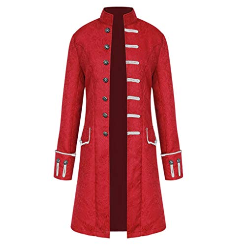 AmyGline Herren Jacke Frack Steampunk Gothic Gehrock Uniform Cosplay Kostüm Smoking Mantel Retro Viktorianischen Langer Uniformkleid Plus Size Männer Langarm (Rot, 4XL) von AmyGline