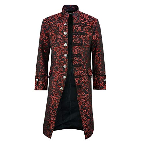 AmyGline Herren Jacke Frack Steampunk Gothic Gehrock Uniform Cosplay Kostüm Smoking Mantel Retro Viktorianischen Langer Uniformkleid Plus Size Männer Langarm (Rot-B, L) von AmyGline
