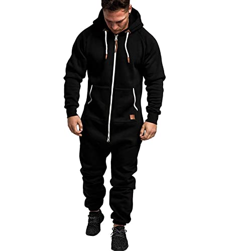 AmyGline Jumpsuit Herren Herbst Winter Kuscheliger Jumpsuit Sweat Jogger Jogging Anzug Trainingsanzug Overall Ganzkörperanzug Hoodie Kapuzenpullover Siamesisch Hose Freizeithose Sporthose von AmyGline