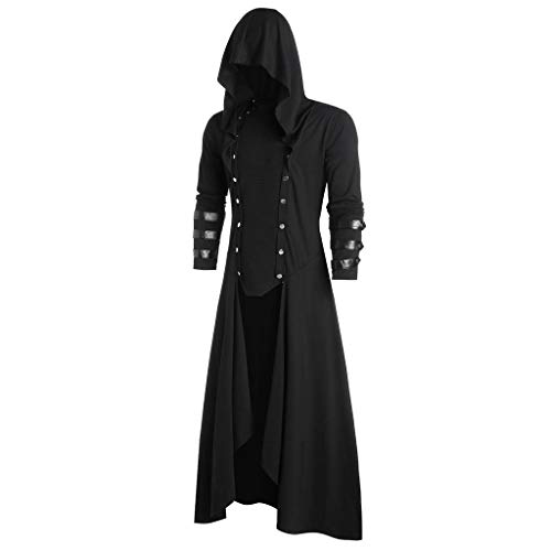 AmyGline Steampunk Herren Gothic Hoodie Gericht Vintage Kleid Mit Kapuze Umhang Windjacke Kunstleder Viktorianisches Mittelalter Kleidung Kapuzenpullover Pullover Cosplay Kostüm von AmyGline