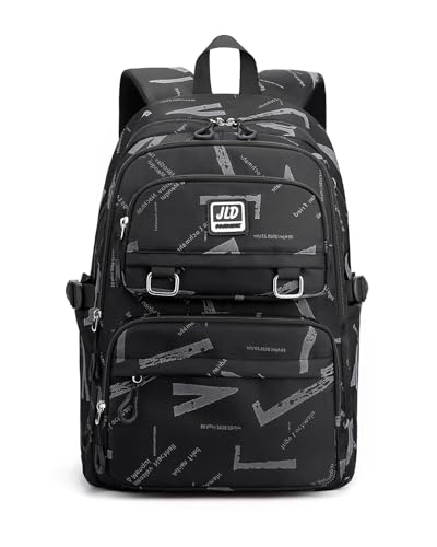 Amythe Schulrucksack Teenager Jungen, Lässiger Rucksack Schule für Jungen, Wasserdichte Daypack Modischer Reiserucksack für Gymnasiasten und Studenten, 32 * 22 * 45 CM,Schwarz von Amythe