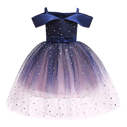 AnKoee Mädchen Kleider Blumen Mädchenkleider Brautjungfern Kinder Mädchen Cocktail Abendkleider Mädchen Sommerkleider Mädchen Prinzessin Kleid (Rosa mit Blau, 120cm/5-6 Jahre) von AnKoee