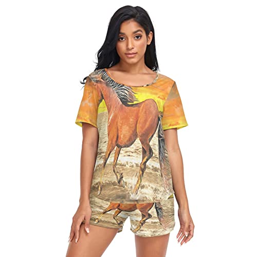 Anantty Damen-Pyjama-Set, Afrika, Elefant, Sommer, Nachtwäsche, T-Shirt und Shorts, Lounge-Set für Damen und Mädchen, mehrfarbig, 46 von Anantty