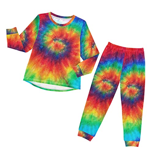 Anantty Kinder Schlafanzug-Set Abstrakt Strudel Regenbogen Tie Dye Pyjama Woman Set, Lang Nachtwäsche Hausanzug Negligee Sleepwear für Jungen Mädchen von Anantty