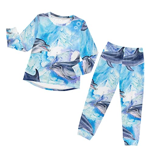 Anantty Kinder Schlafanzug-Set Ozean Meer Delfin Pyjama Woman Set, Lang Nachtwäsche Hausanzug Negligee Sleepwear für Jungen Mädchen von Anantty