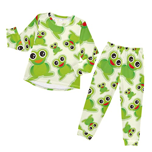 Anantty Kinder Schlafanzug-Set Süß Grün Frosch Muster Pyjama Woman Set, Lang Nachtwäsche Hausanzug Negligee Sleepwear für Jungen Mädchen von Anantty