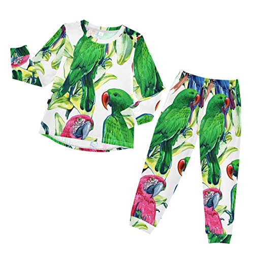 Anantty Kinder Schlafanzug-Set Tropisch Vogel Ara Papagei Pyjama Woman Set, Lang Nachtwäsche Hausanzug Negligee Sleepwear für Jungen Mädchen von Anantty