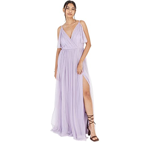 Anaya with Love Damen Dress Maxi Short Sleeve Cami V Neckline Long Length Empire Waist, Moody Lilac,52 von Anaya with Love