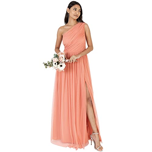 Anaya with Love Damen Womens Ladies Maxi One Cold Shoulder Dress with Slit Split Sleeveless Prom Wedding Guest Bridesmaid Ball Evening Gown Kleid, Coral Pink, 52 von Anaya with Love