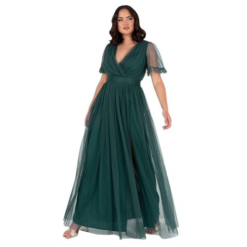 Anaya with Love Damen Ladies Maxi for Women V Neckline Short Sleeve Frilly Long Empire Waist Wedding Guest Bridesmaid Maid of Honour Dress, Emerald Green, 50 EU Anaya with Love Damen Ladies Maxi for Women V Neckline Short Sleeve Frilly Long Empire Waist Wedding Guest Bridesmaid Maid of Honour Dress, Emerald Green, 50 EU von Anaya with Love