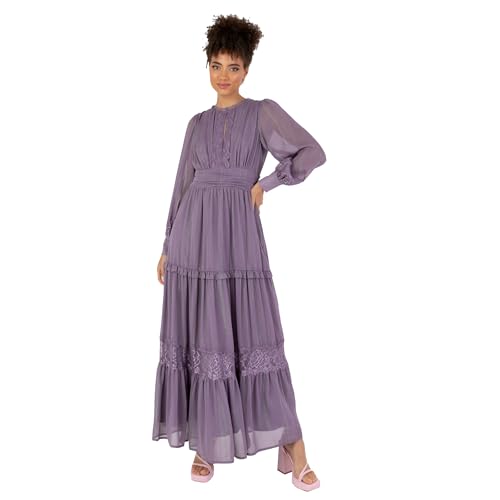Anaya with Love Women's Maxi Dress Ladies Long Sleeves Round Neck Keyhole Lace High Waist Empire A-line for Wedding Guest Evening, Dusty Lavender, 54 von Anaya with Love