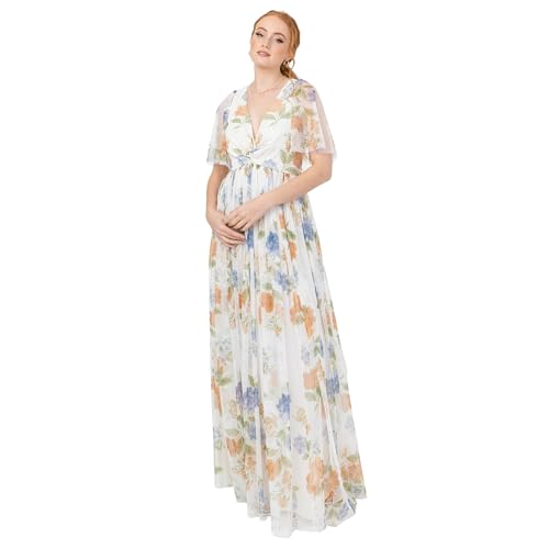Anaya with Love Women's Maxi Ladies Short Flutter Sleeve V-Neck Twist Front Empire A-line Tulle Bridesmaid Wedding Guest Prom Dress, Ivory Floral Print, 40 Anaya with Love Women's Maxi Ladies Short Flutter Sleeve V-Neck Twist Front Empire A-line Tulle Bridesmaid Wedding Guest Prom Dress, Ivory Floral Print, 40 von Anaya with Love