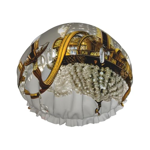 Duschhaube mit Ballsaal-Kronleuchter-Aufdruck, elastisch und wiederverwendbar für langes und kurzes Haar, DoubleHair Cap Duschhaube mit Ballsaal-Kronleuchter-Aufdruck, elastisch und wiederverwendbar für langes und kurzes Haar, DoubleHair Cap von Anceky