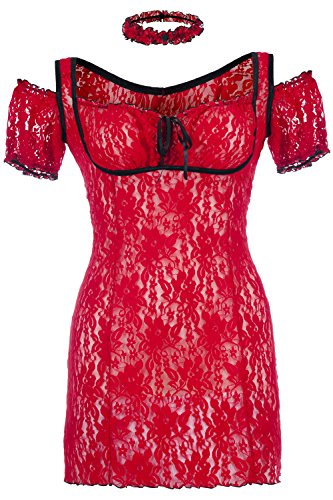 Andalea Rotes Spitzen Chemise transparent mit Schnürung Damen Negligee XXL Plus Size 54/56 von Andalea