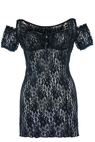 Andalea Schwarzes Spitzen Chemise transparent mit Schnürung Damen Negligee XXL Plus Size 46/48 von Andalea