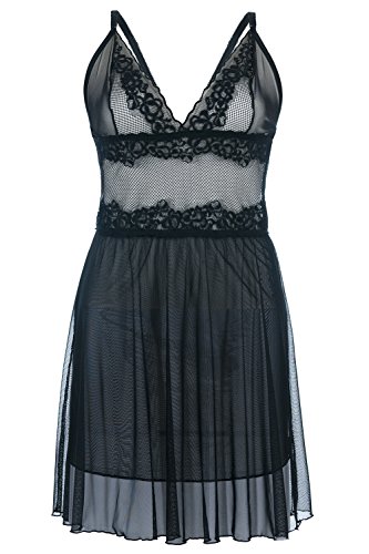 Andalea Schwarzes Tüll Chemise transparent mit Spitze Damen Negligee XXL Plus Size Doppelschicht 54/56 von Andalea