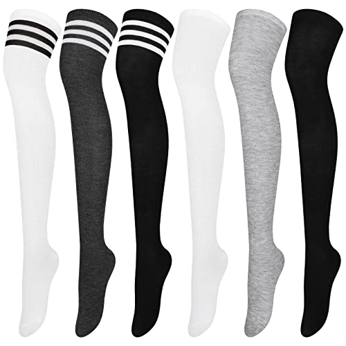 ANECO 6 Paar Overknee Oberschenkelsocken Kniehoch Warm Strumpf Frauen Stiefel Socken Beinwärmer Hohe Socken für Alltag, Cosplay, Gemischte Farbe a, One size von Aneco