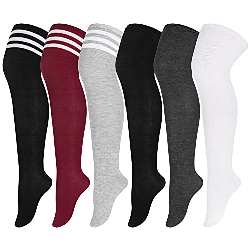 Aneco 6 Paar Überkniestrümpfe für Damen, warm, Oberschenkelhohe Strümpfe für den täglichen Gebrauch, Weiß, Dunkelgrau, Schwarz, gemischte Farben, X-Large … von Aneco