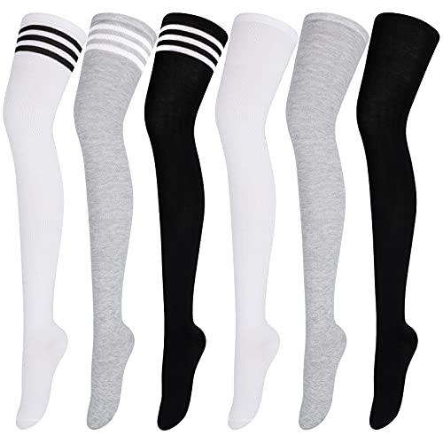 Aneco 6 Paar extra lange Socken lange Stiefel Strümpfe Oberschenkel hohe Socken für Frauen - Grau - Medium von Aneco