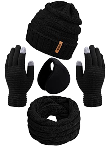 Aneco Winter Warm Sets Strickschal Beanie Hut Touchscreen Handschuhe und Winter Ohrwärmer für Männer oder Frauen von Aneco