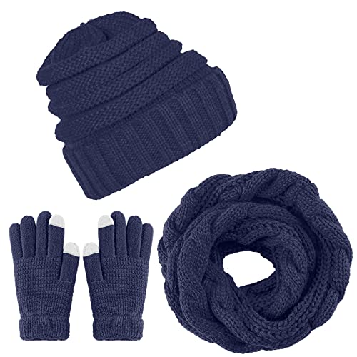 Aneco Winter Warmes Gestricktes Schal-Mützen-Handschuh-Set für Herren und Damen, weiche Stretch-Mützen-Schal-Handschuh-Kombination von Aneco