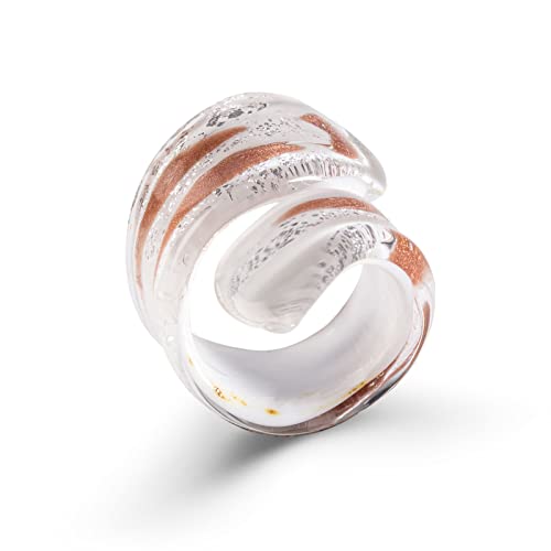 Anellissimo Ring Spirale Murano Glass White Damen -, Silber, Gold von Anellissimo