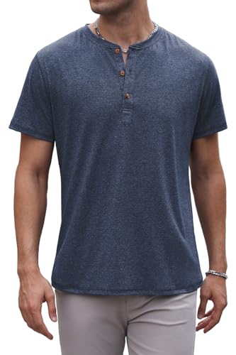 Anelune T-Shirts für Herren mit Knopfleiste Tshirt Herren Baumwolle Henley Shirt Herren Kurzarm für Jeden Tag Marineblau L von Anelune