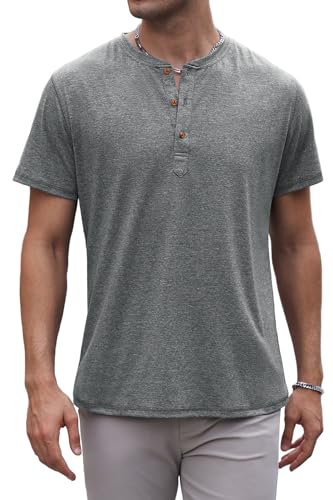 Anelune T-Shirts für Herren mit Knopfleiste Tshirt Herren Baumwolle Henley Shirt Herren Kurzarm für Jeden Tag Hellgrau S von Anelune