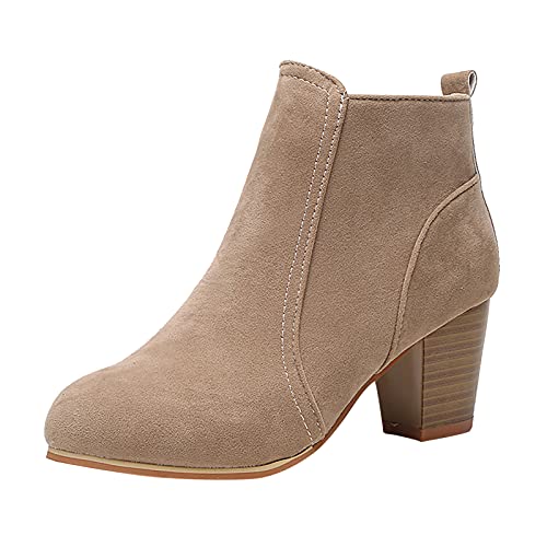 Anfuffjie Damen Chelsea Boot Ankle Stiefeletten mit klobigem Absatz und seitlichem Reißverschluss,Kurze Stiefel aus Wildleder mit runder Zehenpartie von Anfuffjie