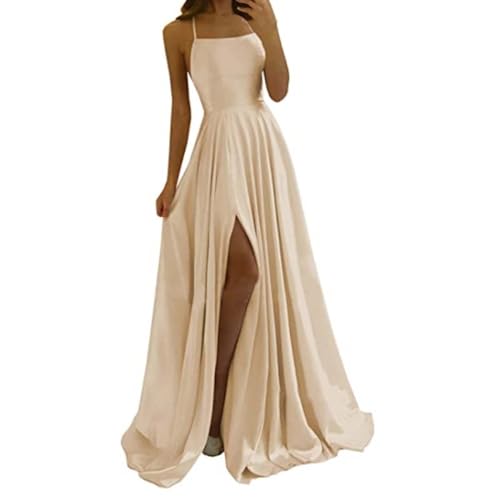 Anfuffjie Damen-Hochzeitskleid, Maxi-Satin, Ballkleider, plissiert, hoher Schlitz, Abendparty, formelles Kleid, Spaghettiträger, Prinzessin, Brautjungfernkleid, sexy Cocktailkleid von Anfuffjie