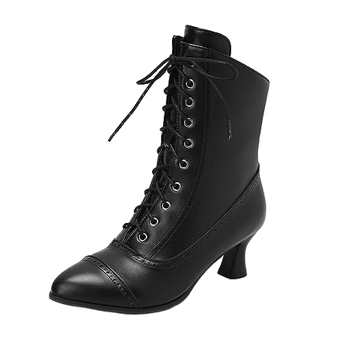 Anfuffjie Damen Stiefeln Viktorianische Vintage Gothic Hochzeit Oktoberfest Mittelalterliche Dampfpunk Stiefeletten (001 Schwarz, Erwachsene, Damen, 40, Numerisch, EU Schuhgrößensystem, M) von Anfuffjie