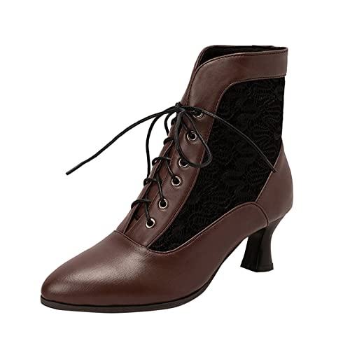 Anfuffjie Damen Stiefeln Viktorianische Vintage Gothic Hochzeit Oktoberfest Mittelalterliche Dampfpunk Stiefeletten (011 Braun, Erwachsene, Damen, 40, Numerisch, EU Schuhgrößensystem, M) von Anfuffjie