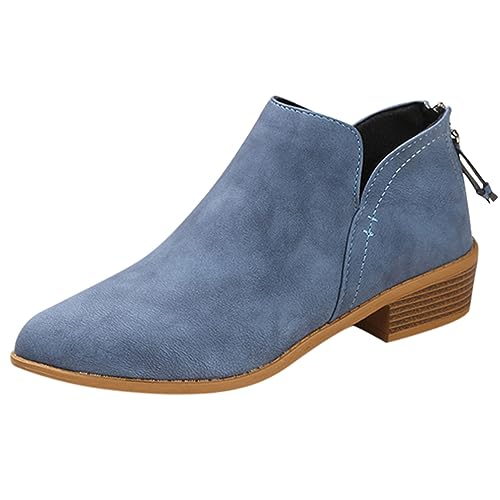 Anfuffjie Niedrige Damen Cowboy Stiefel Wildleder Western Ankle Boots V Cut Wide Fit Runde Zehe Zurück Reißverschluss (003 Blau, Erwachsene, Damen, 40, Numerisch, EU Schuhgrößensystem, M) von Anfuffjie