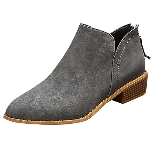 Anfuffjie Niedrige Damen Cowboy Stiefel Wildleder Western Ankle Boots V Cut Wide Fit Runde Zehe Zurück Reißverschluss (005 Grau, Erwachsene, Damen, 38, Numerisch, EU Schuhgrößensystem, M) von Anfuffjie