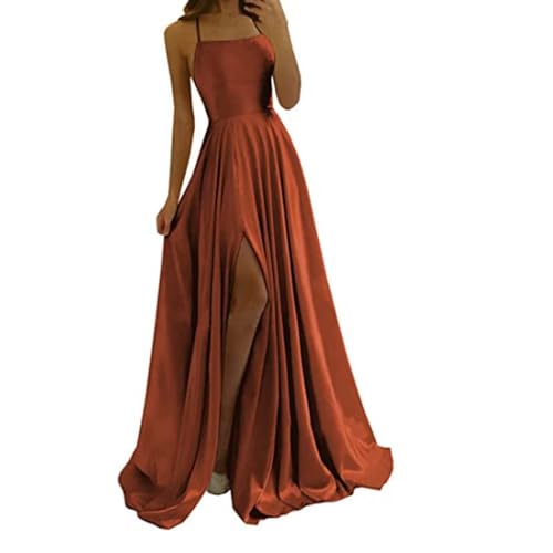 Damen Lange Abendkleider Satin A-Linie Hochzeitskleid Sexy Neckholder Ballkleider Spaghetti Maxi Ballkleider Langes Prinzessin Brautjungfernkleid von Anfuffjie