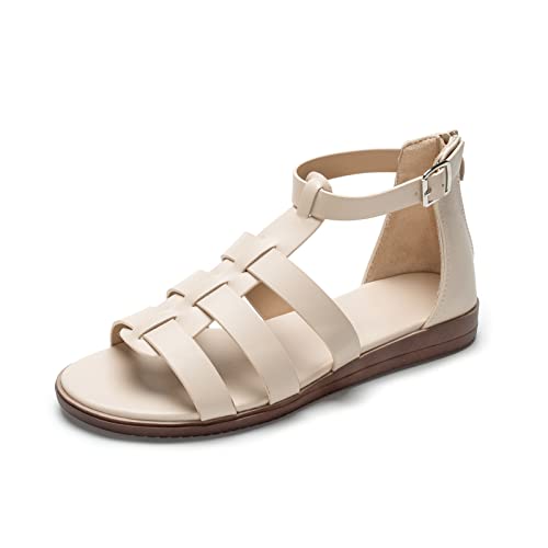 Angbater Damen Sommer Sandalen Open Toe Reißverschlüsse Flache Gladiator Sommer Sandalen Schuhe Off-white 40 von Angbater