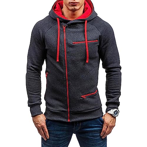 Angbater Herren Casual Langarm Hoodies Full Zip Samt Sweatshirt M-3XL, Grau, Rot, L von Angbater